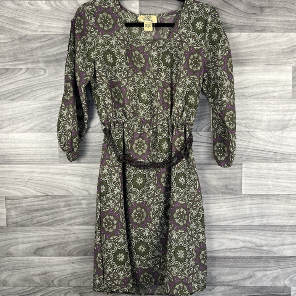 Anthropologie Green and Purple Patterned Dress